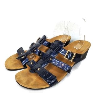 VIONIC Radia Orthotic Blue Croc Print Patent Leather Wedge Sandals